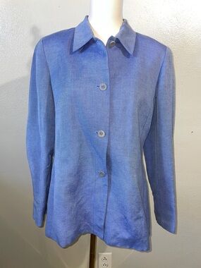 Coastal Linen Blend Button Jacket Career Office Blue Sz 10 Lands End Classic Fit